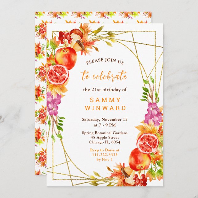 Autumn Fall Harvest Birthday Invitation (Front/Back)