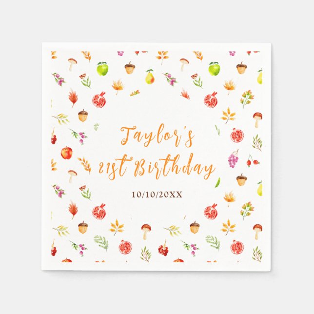 Autumn Fall Harvest Birthday Party Napkin (Front)