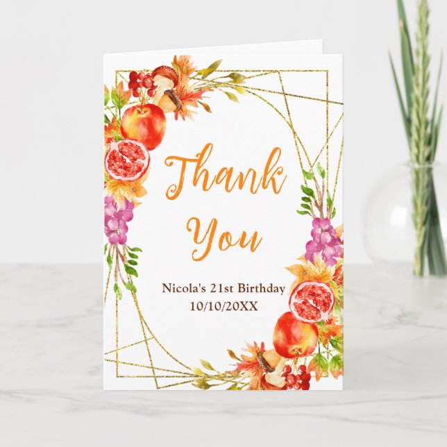 Autumn Fall Harvest Birthday Thank You Card (Front)