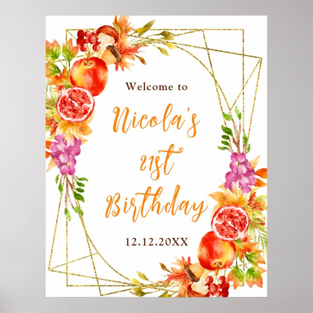 Autumn Fall Harvest Birthday Welcome Poster (Front)