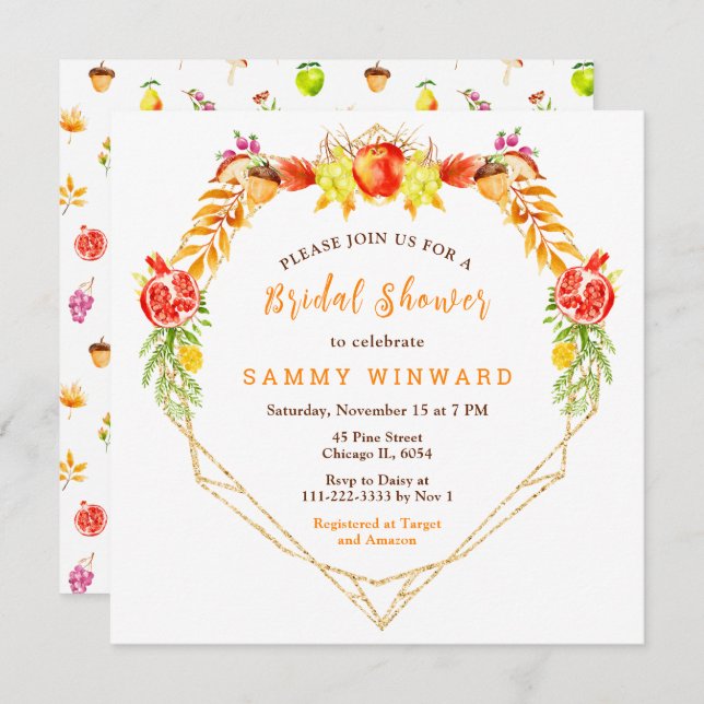 Autumn Fall Harvest Bridal Shower Invitation (Front/Back)