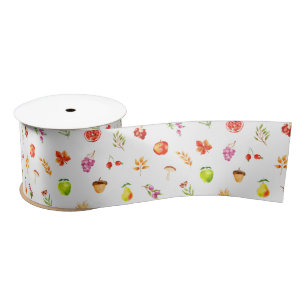 Autumn Fall Harvest Pattern Satin Ribbon