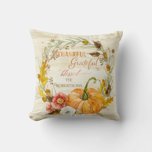 Autumn Fall Harvest Seasonal Decor Pumpkin Wreath Cushion (Front)