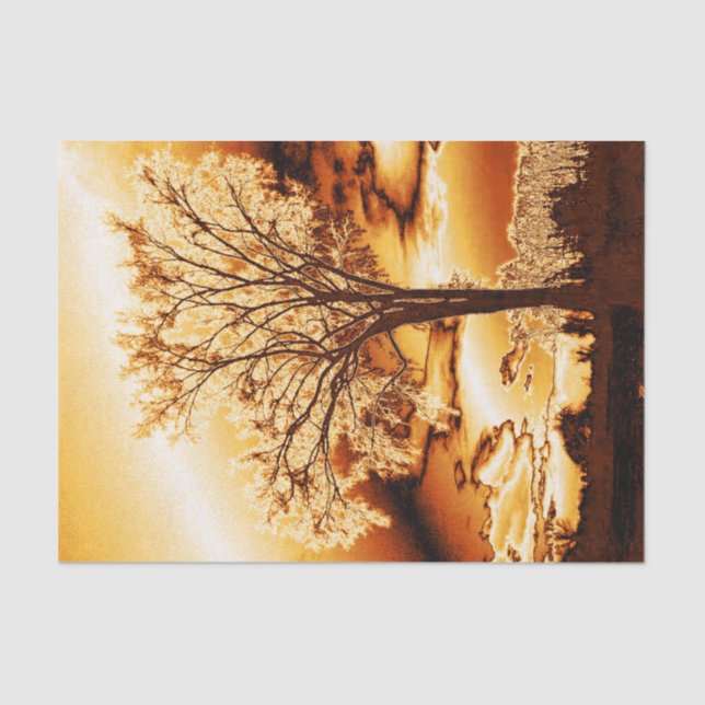 Autumn fall Harvest Tree of Life in Gold Brown Tissue Paper (Front)