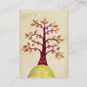 Autumn Fall Heart Tree Carving Wedding RSVP Cards