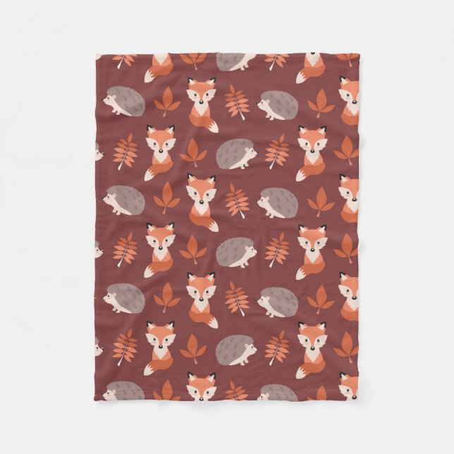 Autumn Fall Hedgehog and Fox Blanket (Front)