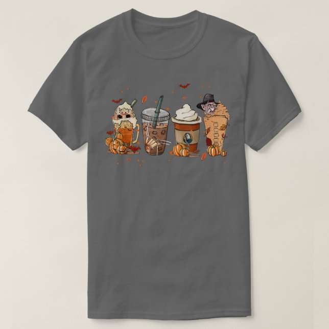 Autumn Fall Horror Latte Coffee Cups Ghost Hallowe T-Shirt (Design Front)
