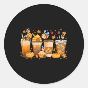 Autumn Fall Horror Latte Fall Coffee Cups Ghost Ha Classic Round Sticker