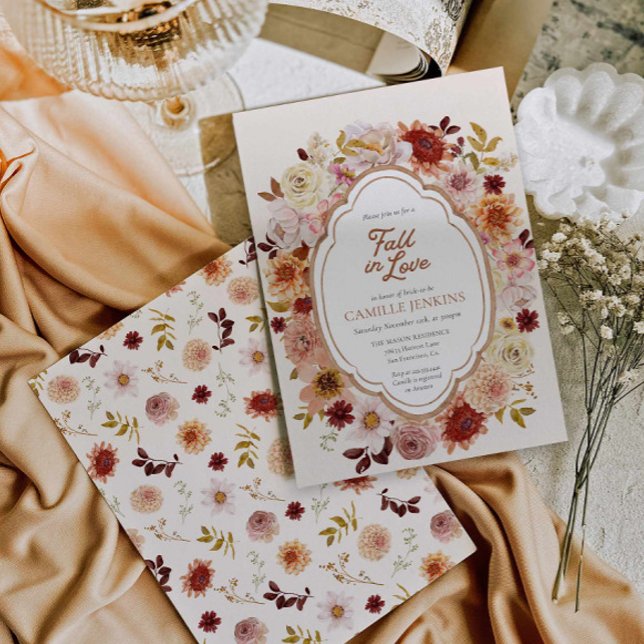 Autumn Fall in Love Bridal Shower Invitation (Fall in Love Autumn Floral Bridal Shower Invitation)