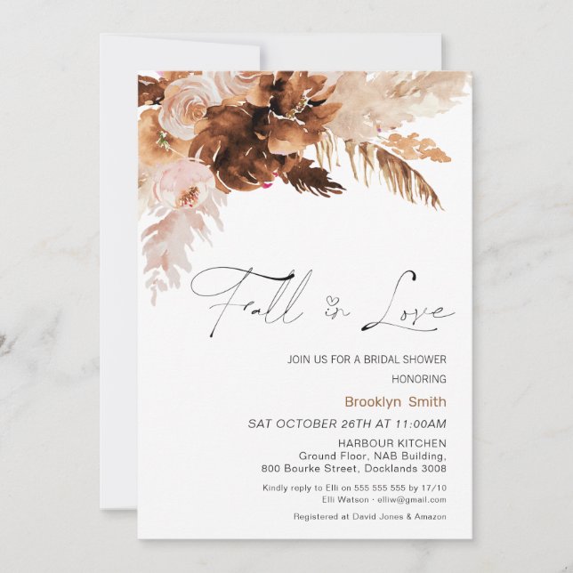 Autumn Fall in Love Floral Bridal Shower Invitation (Front)