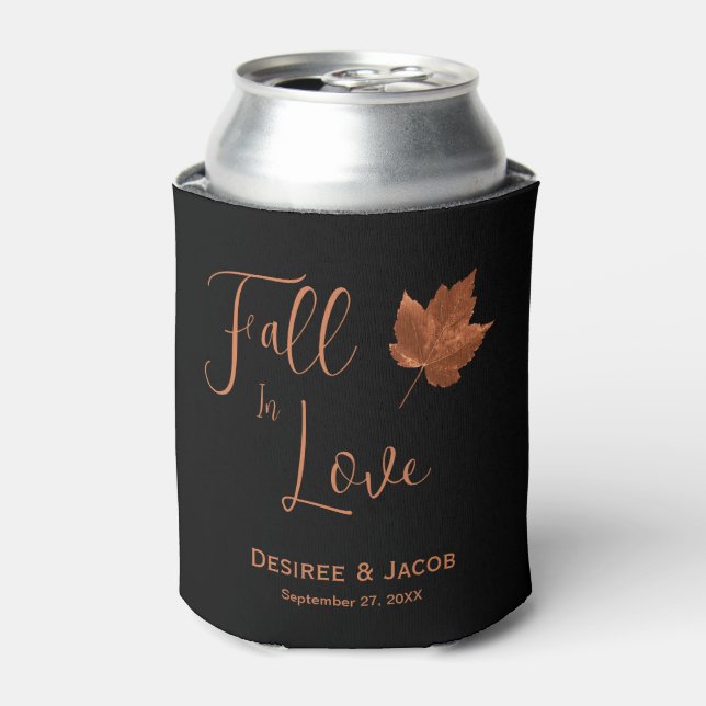Autumn Fall In Love Rustic Copper Black Maple Leaf Can Cooler (Can Front)