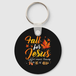 Autumn Fall Jesus He Never Leaves Key Ring