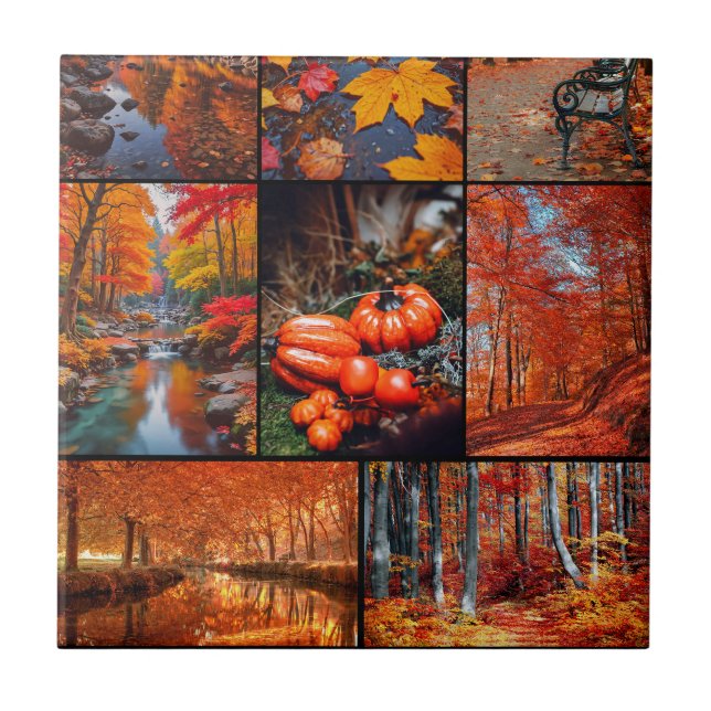 Autumn Fall Landscape Photo Collage Art Tile (Front)