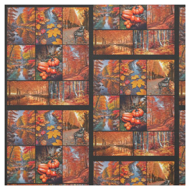Autumn Fall Landscape Photo Grid Pattern Fabric (Swatch)