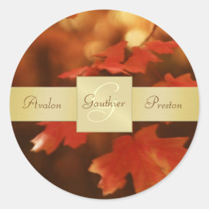 Autumn Fall Leafs Monogram Wedding Sticker