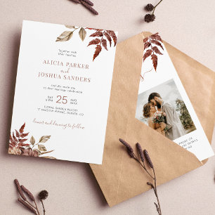 Autumn fall leaves all in one QR code wedding Invitation