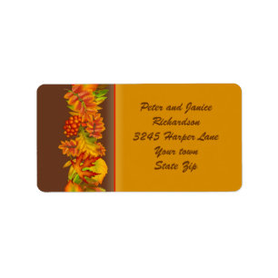 Autumn fall leaves and berries Thanksgiving Label
