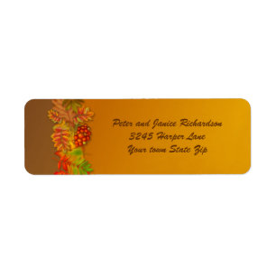 Autumn fall leaves and berries Thanksgiving  Label