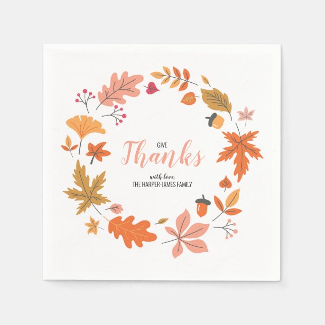 Autumn Fall Leaves And Bloom Thanksgiving Dinner Napkin (Front)