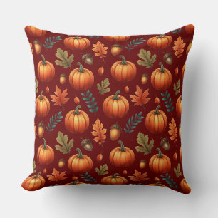 Autumn Fall Leaves And Pumpkin Seamless Pattern Cushion