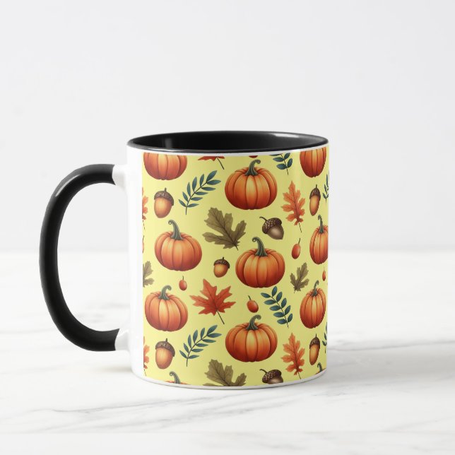 Autumn Fall Leaves And Pumpkin Seamless Pattern Mug (Left)