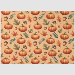 Autumn Fall Leaves And Pumpkin Seamless Pattern Tissue Paper