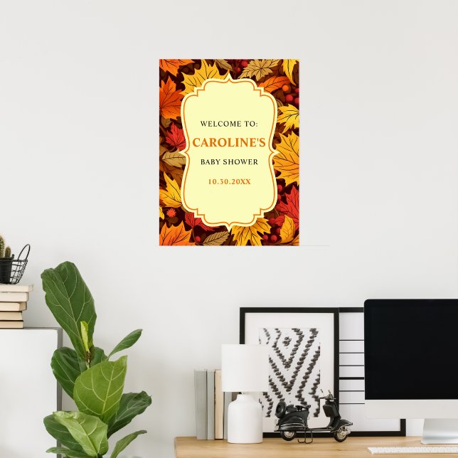 Autumn Fall Leaves Baby Shower Welcome Sign (Home Office)