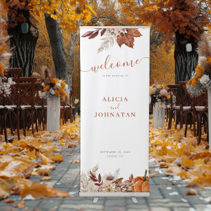 Autumn fall leaves boho wedding welcome retractable banner
