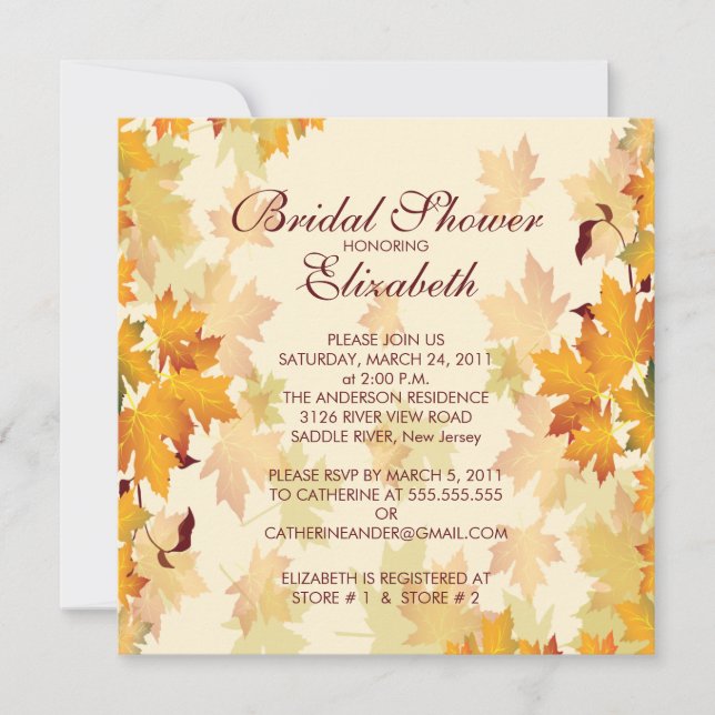 Autumn Fall Leaves Bridal Shower Invitation (Front)