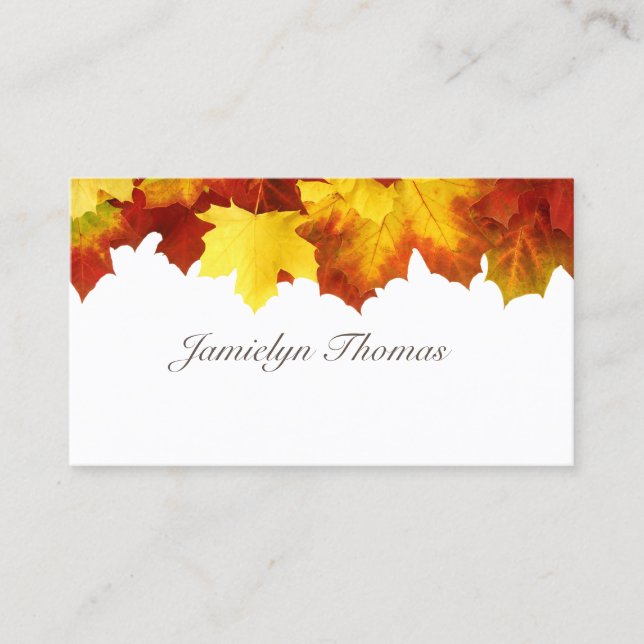 Autumn Fall Leaves Business Card Design (Front)