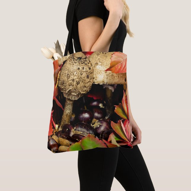 Autumn Fall leaves, chestnuts mushrooms photo Tote Bag (Close Up)