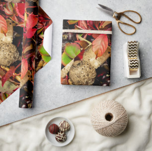 Autumn Fall leaves, chestnuts mushrooms photo Wrapping Paper