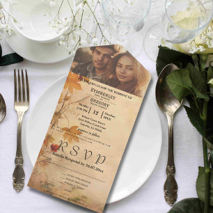 Autumn Fall Leaves Cream Background Photo Website  All In One Invitation