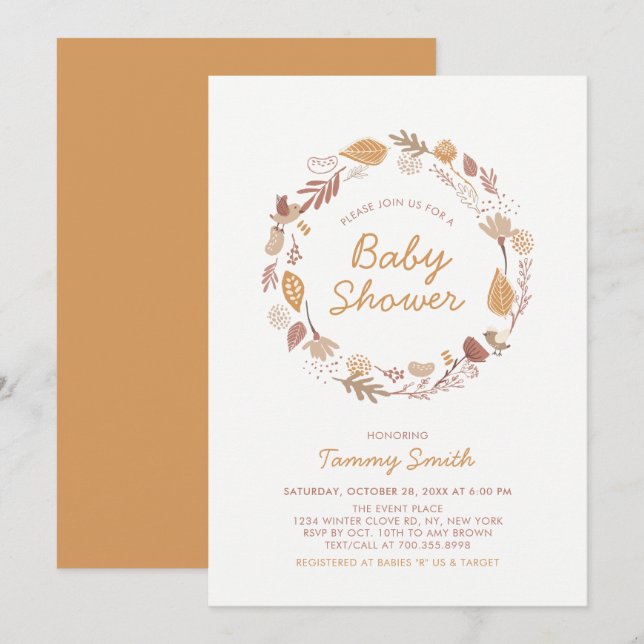 Autumn/Fall Leaves Cute Baby Shower Invitation (Front/Back)