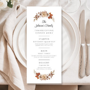 Autumn Fall Leaves Family Thanksgiving Dinner Menu