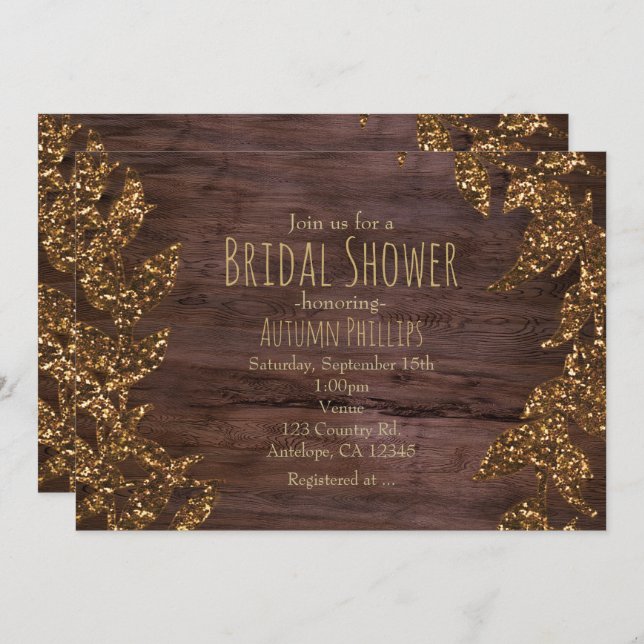 Autumn Fall Leaves Faux Gold Sparkle Glam Invitation (Front/Back)
