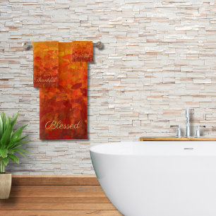 Autumn Fall Leaves Grateful Thankful Blessed Bath Towel Set