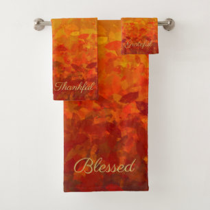 Autumn Fall Leaves Grateful Thankful Blessed Bath Towel Set