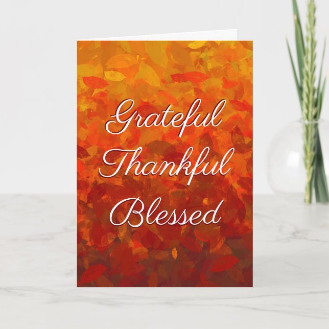 Autumn Fall Leaves Grateful Thankful Blessed Card (Front)