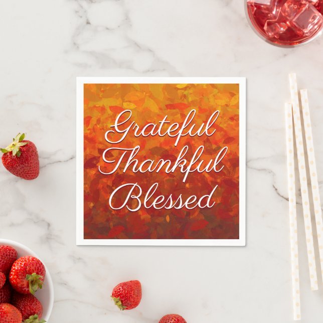 Autumn Fall Leaves Grateful Thankful Blessed Napkin (Insitu)