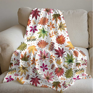 Autumn Fall Leaves Harvest Earth Tones Pattern Fleece Blanket