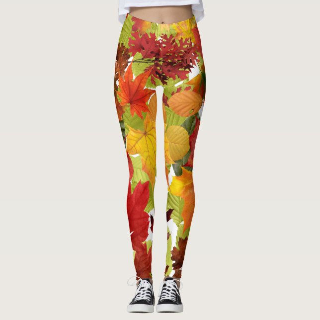 Autumn Fall Leaves Leggings (Front)