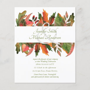 Autumn Fall Leaves Olive OrangyPink Budget Wedding Flyer