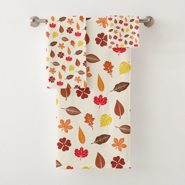 Autumn Fall Leaves on a Cream Background Bath Towel Set (Insitu)