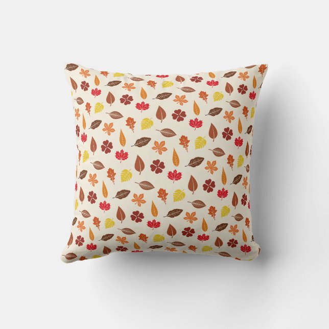 Autumn Fall Leaves on a Cream Background Cushion (Back)