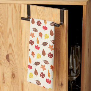 Autumn Fall Leaves on a Cream Background Tea Towel