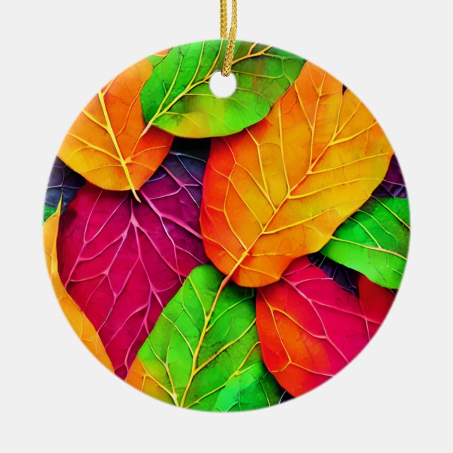 Autumn Fall Leaves Pattern   Ceramic Tree Decoration (Front)