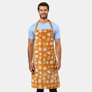 Autumn Fall Leaves Pattern Monogram Apron