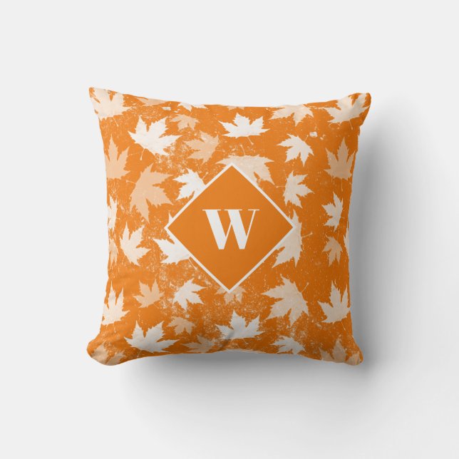 Autumn Fall Leaves Pattern Monogram  Cushion (Front)