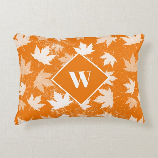 Autumn Fall Leaves Pattern Monogram Decorative Cushion (Front)